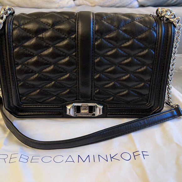 Rebecca Minkoff Handbags - Authentic Rebecca Minkoff Chevron Quilted Love Crossbody Bag Black